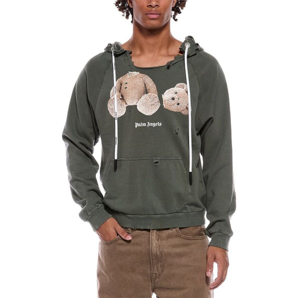 Palm Angels Mens  Bear Ripped Slim Fit Hoodie